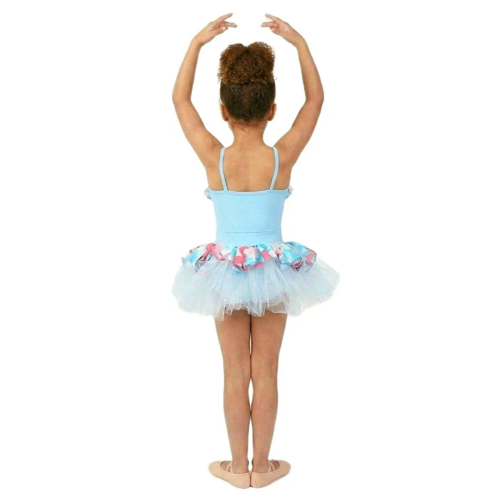 Duck Crossing Girls Ruffle Ballet Tutu Dress 1pc Skirted Leotard Tulle Blue Pink